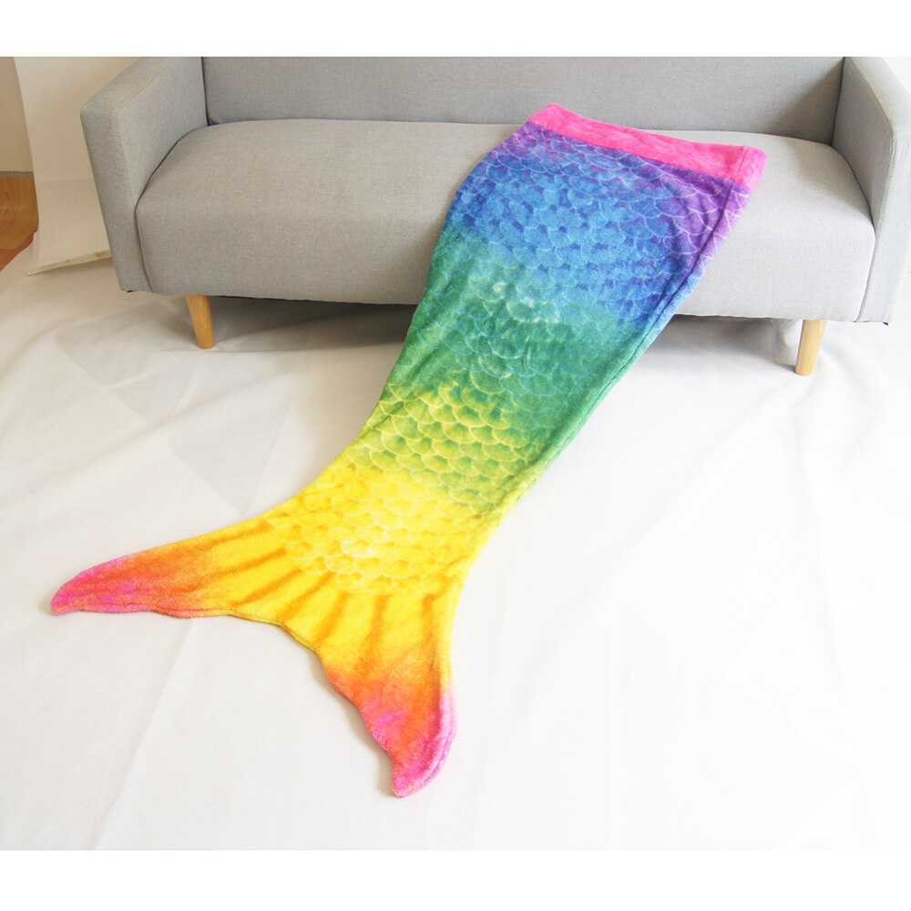 Cartoon Beauty Colorful Mermaid Fish Tail Blanket Winter Soft Flannel for Parent-child Fish Scale Pattern Sofa Throw