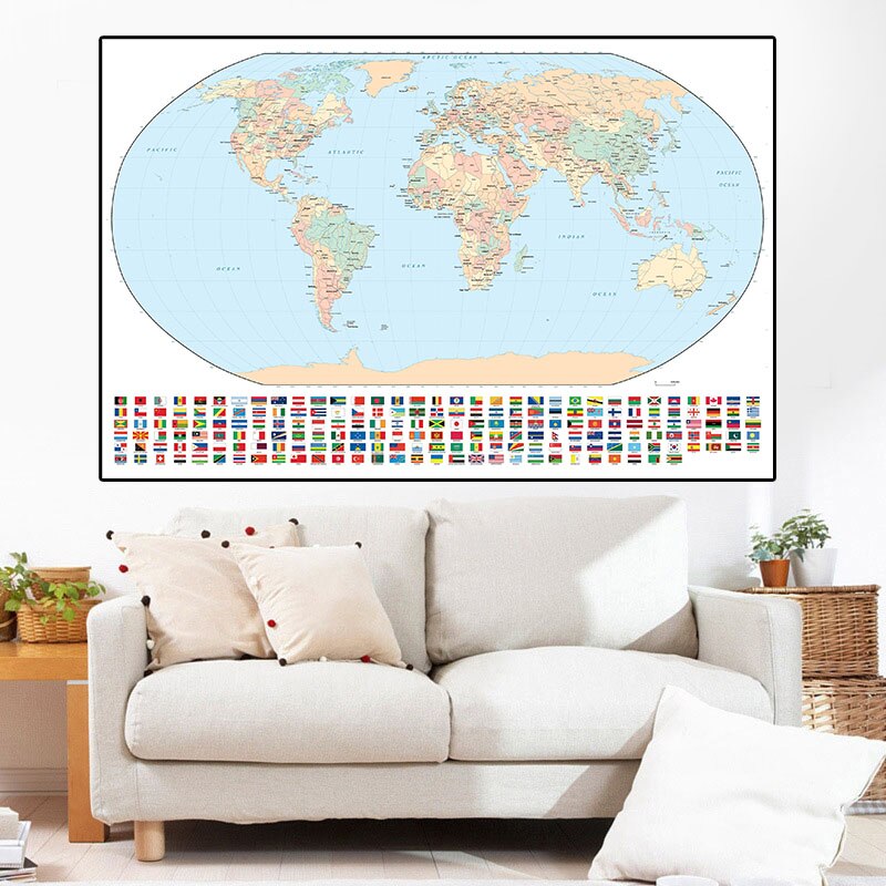 150x100cm Regular World Map with National Flags No... – Grandado
