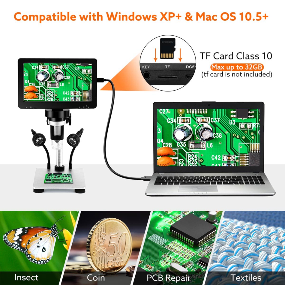 Elikliv-microscopio Digital LCD EDM9 7 pulgadas 1080P 50X-1200X microscopios electrónicos de soldadura con luces LED soporte para ordenador PC