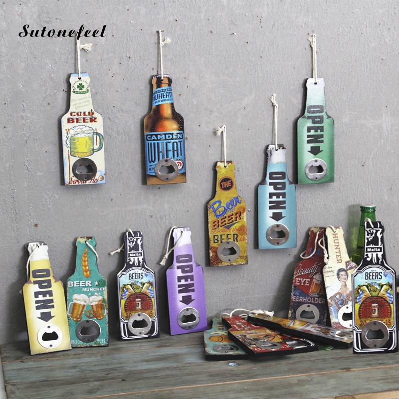20/40cm Wooden Opener Wall Mounted Bottle Opener Beer Shape Wall Hanging Beer Opener Candy Bar Kitchen Tool