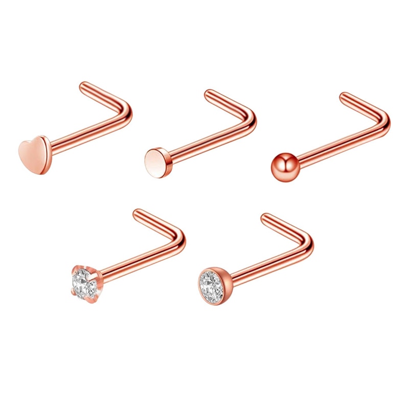 1 ud. Tornillo curvo clavijas de la nariz oro rosa anillos de la nariz Piercing del cuerpo joyería pendientes pequeños para las mujeres Gilrs Piercings de la nariz