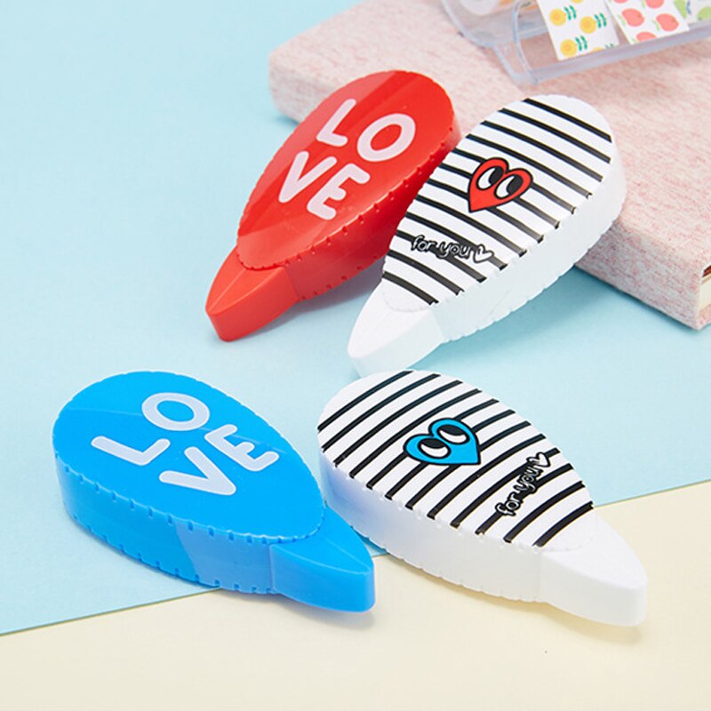 2 pcs/pair Kawaii Correction Tape Love Heart Corrector Papeleria Student School Supplies Stationery 5m*5mm