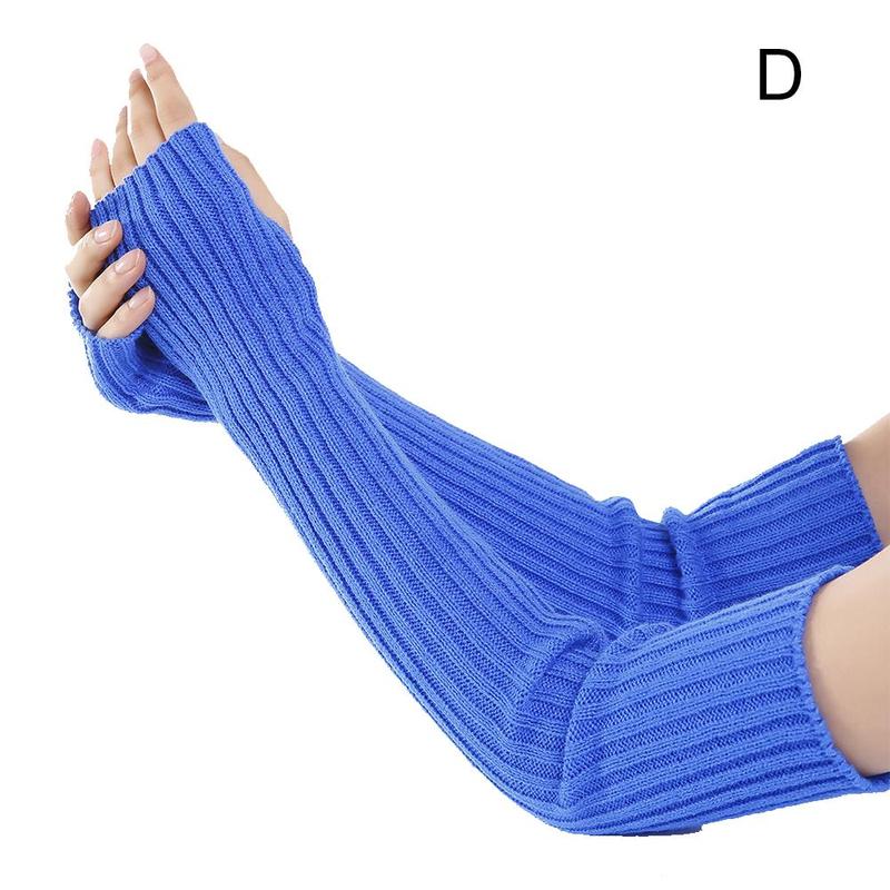 Długie rękawiczki bez palców dla kobiet gotycka odzież punkowa z dzianiny z długim rękawem miękkie damskie rękawiczki bez palców: D