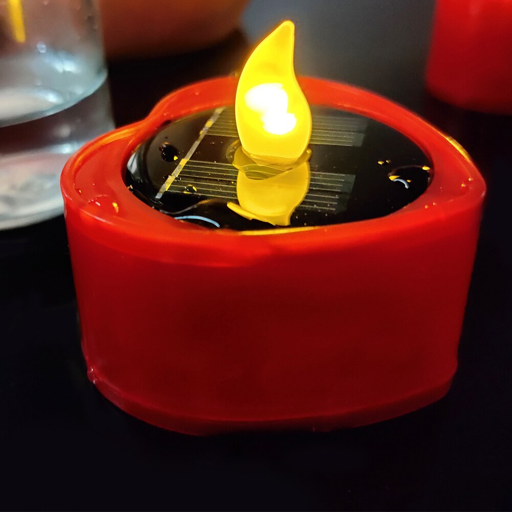 6 stuks woondecoratie zonne-theelichtjes op batterijen, elektrische led-kaarsen, bruiloft, feest, hartvormig, tuin, waterdicht, oplaadbaar