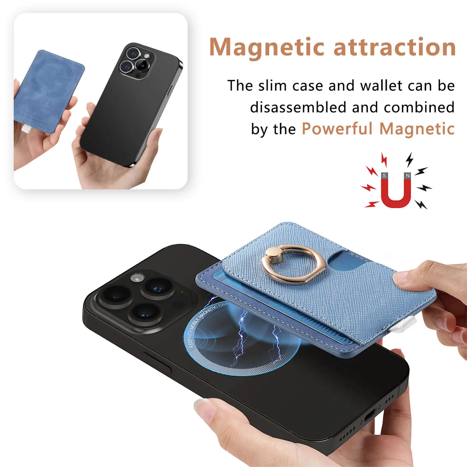 Magnetic Magsafe Card Holder Wallet Simple Ring Storage for Cards Credit Cards Debit Cards Easy Access