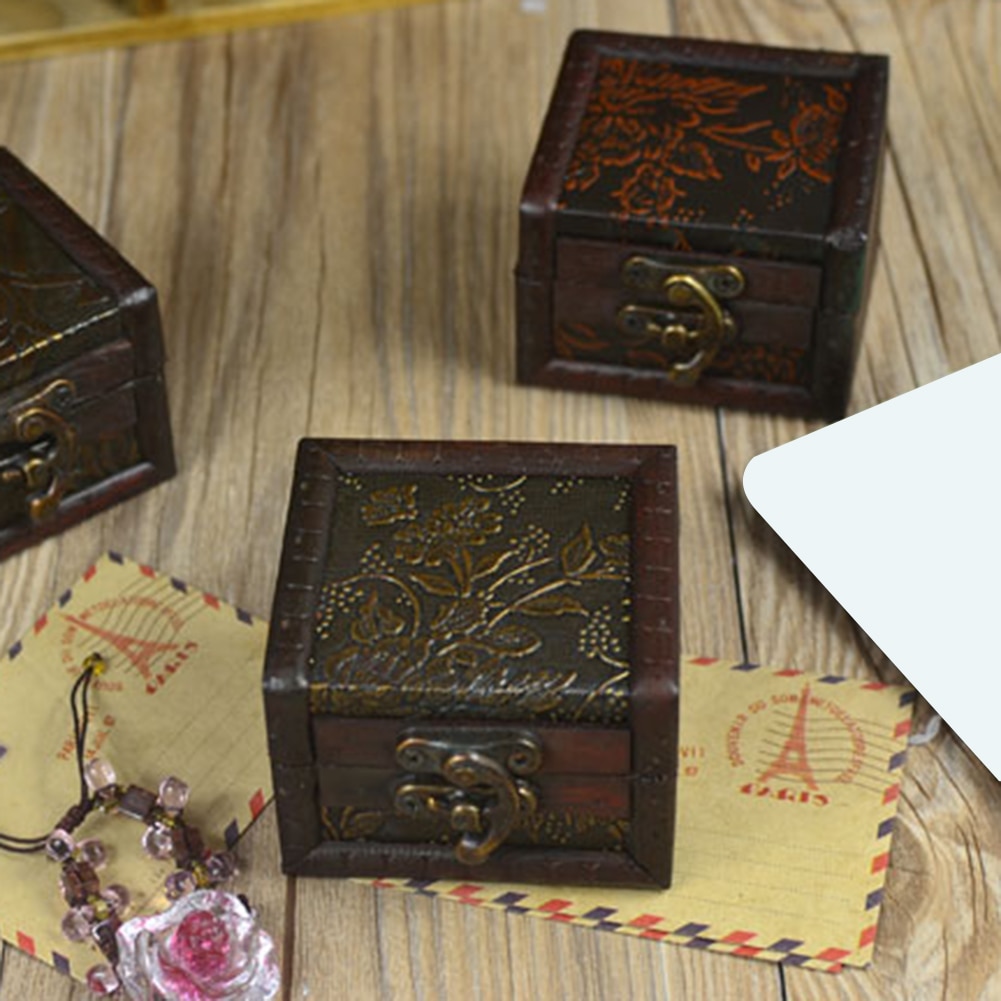 Caja de madera para guardar joyas, de Metal pequeño candado, Vintage, Cofre del Tesoro, caja de almacenamiento antigua, 1 ud.
