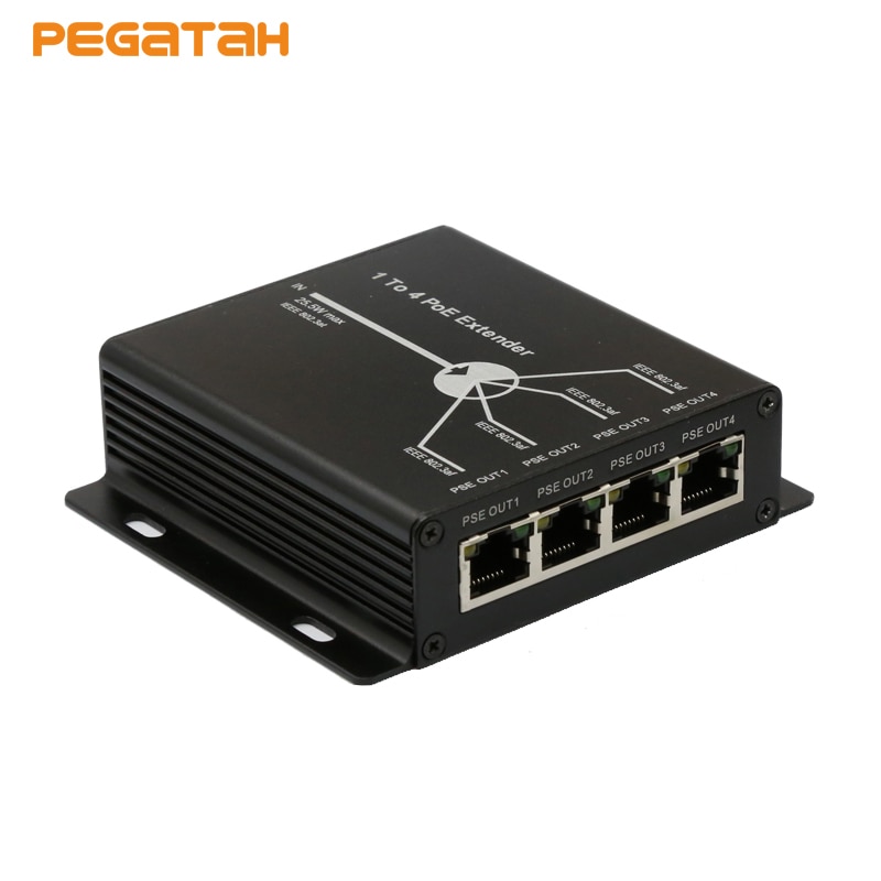 Poe extender 1- portti 10/100m ieee 802.3at ( virta sisään ) to 4- porttia ieee 802.3af ( virtalähtö) poe ip -kamerajärjestelmälle