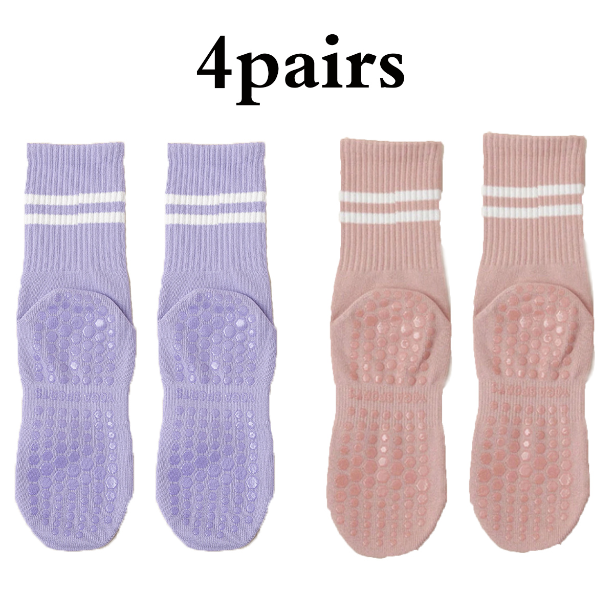 Pilates-sokken met grepen voor dames Yogasokken Barre-sokken Antislipsokken van 4 paar: Beige