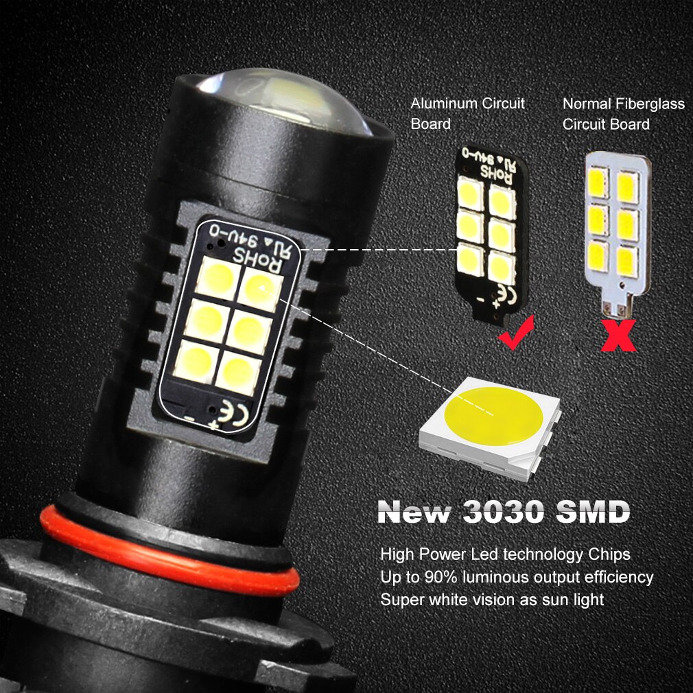 1200Lm 9005 HB3 LED Auto Lichter LED-lampen 3030 Weiß Tagfahrlicht DRL Nebel Licht 6000K 12V - 24V LEDs Fahren Lampe
