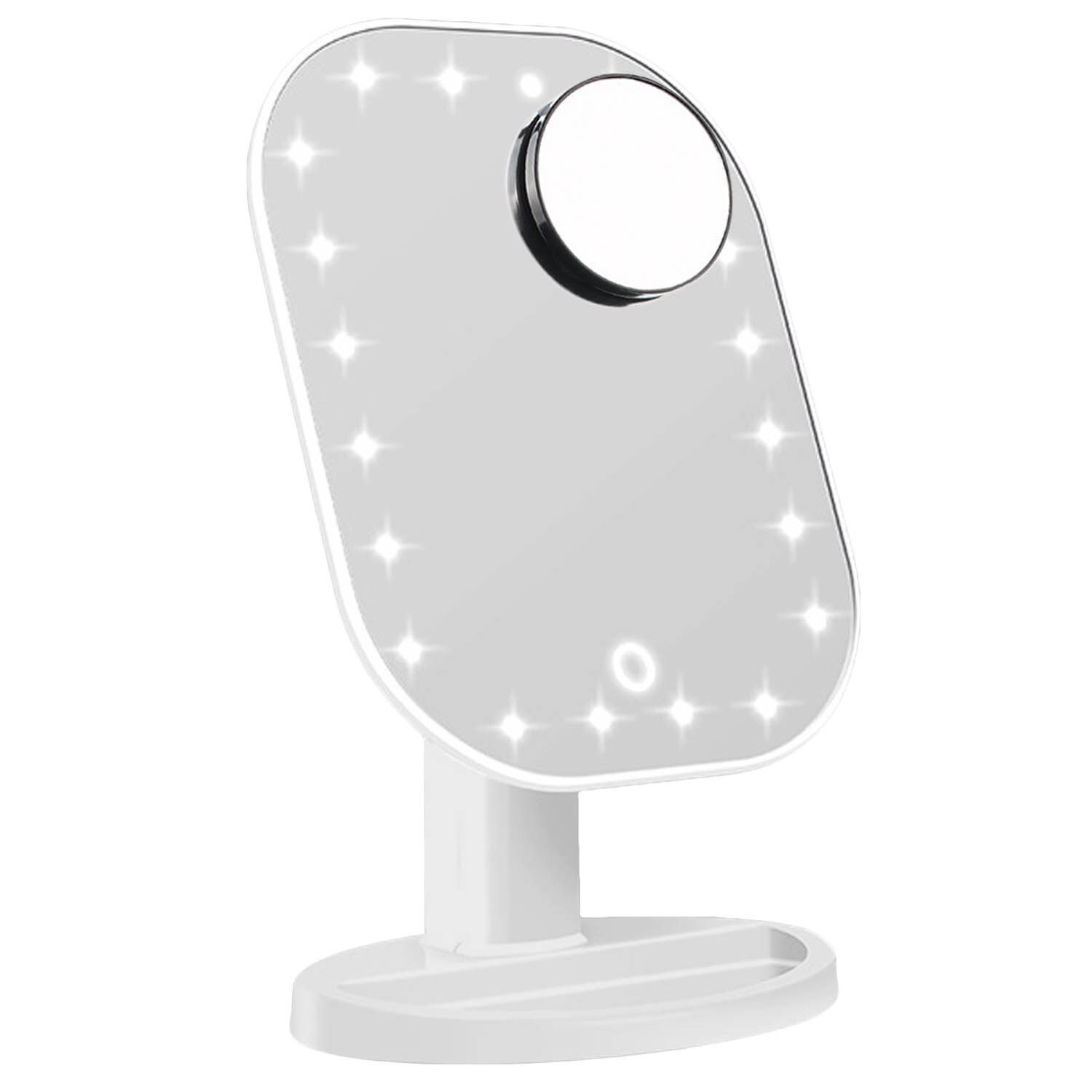 20-LED Make-Up Spiegel met 10X Vergrootglas 180 Graden Rotatie Dimbare Touch Sensing Make-Up Spiegel Draagbare Beauty Make Up spiegel: White
