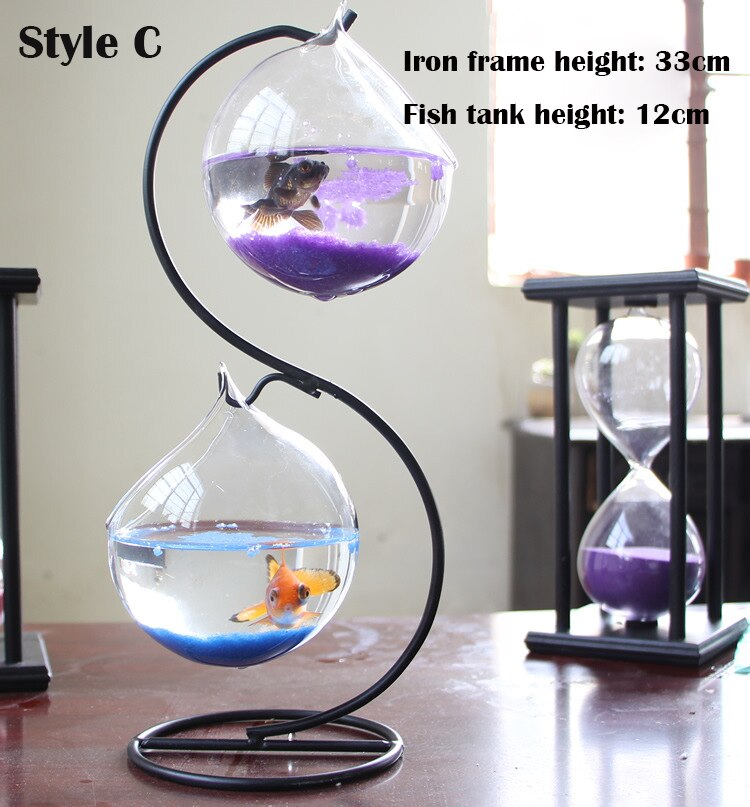 Bouteille en verre Transparent suspendu à Double pont pour Aquarium, bouteille d&#39;infusion pour plantes et fleurs, Vase de fleurs, décoration: Style C