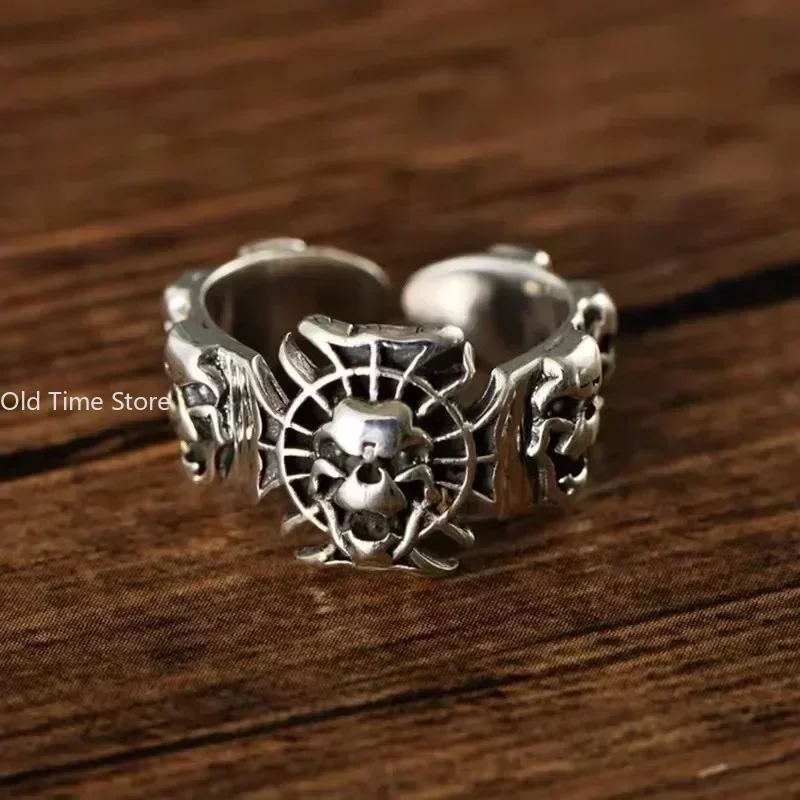 Bague ouverte vintage pour homme et femme, bague homme exagérée, fantôme européen, roi, crâne, tendance,: green