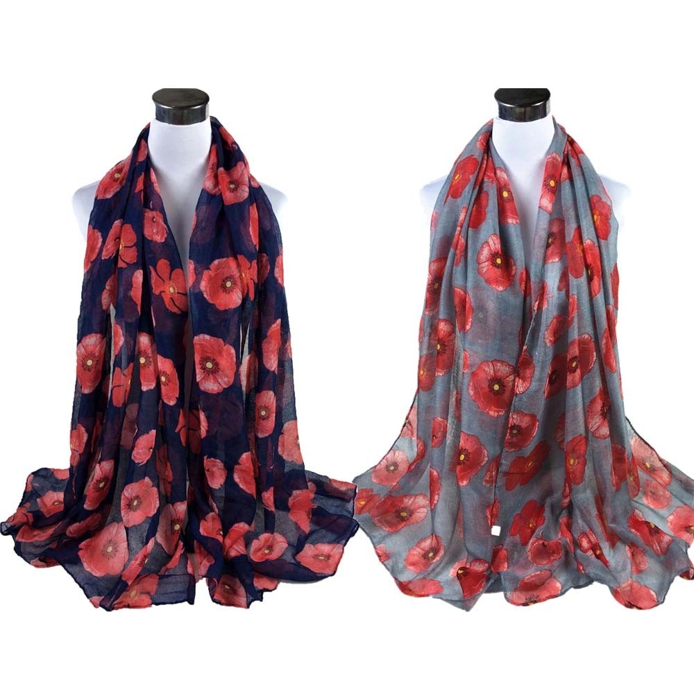 Rød valmue trykk lang skjerf blomst strand wrap sjal skjerf kvinner echarpe hiver femme foulard femme szaliki i chusty  #30
