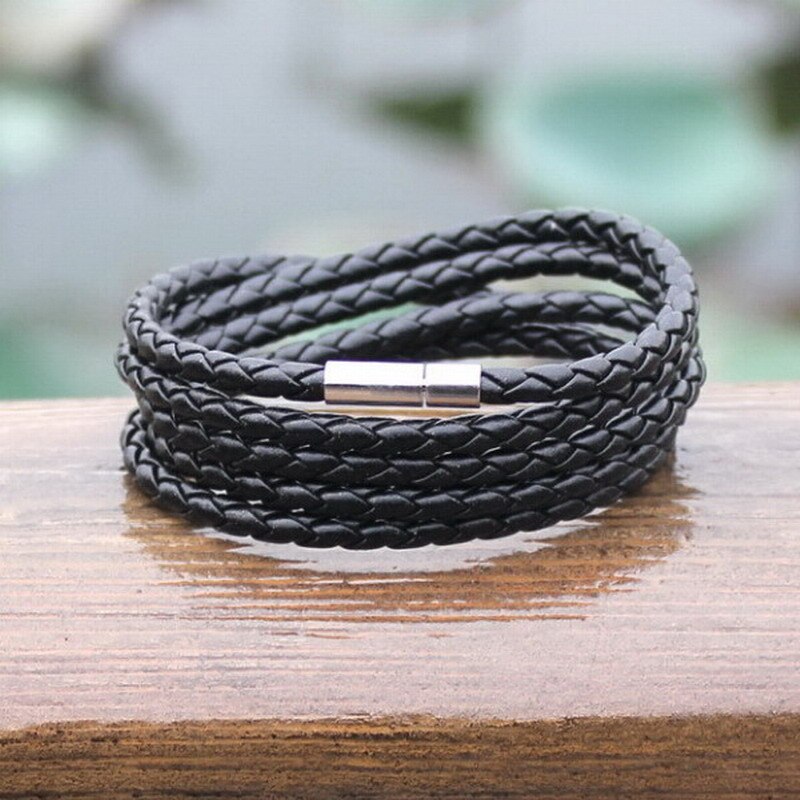 Rinhoo populære 5 omgange læderarmbånd smykker til mænd charme vintage sort punk armbånd & armring: 5 reb