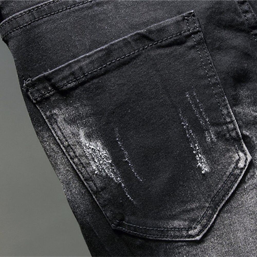 Jean noir imprimé Graffiti pour homme, vêtement pour adolescent, Micro élastique, tendance, décontracté