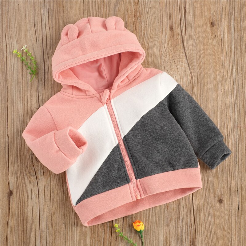 Bebê menina casaco primavera outono topos contraste cor jaqueta outono longo-mangas compridas jaquetas com capuz casaco da criança meninas roupas