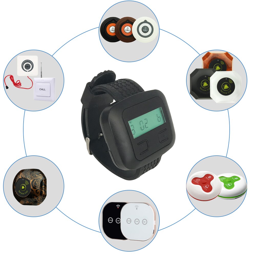 JINGLE BELLS Wireless Calling System Cafe, Hotel, Office 3 Call Button+1 Watch Pager Receiver Call Restaurant Pager System 433MH