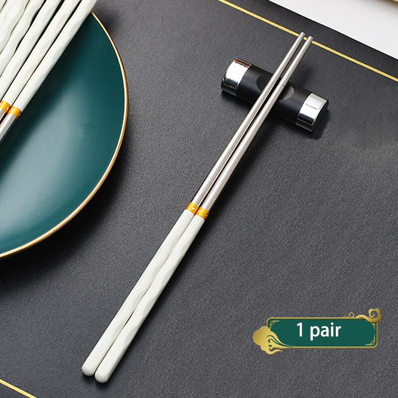 1 Pair Stainless Steel Chinese Chopsticks Japanese Wand Metal Food Sticks Korean Sushi Noodles Chopsticks Reusable Food Stick: green