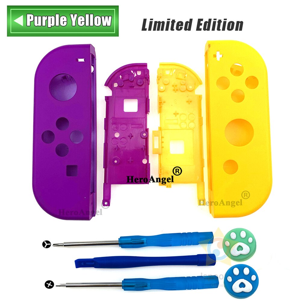 For Joy-con Shell for Nintendo Switch NS JoyCon Controller Replacement Housing Shell Right Left Case With Tools: Purple Yellow