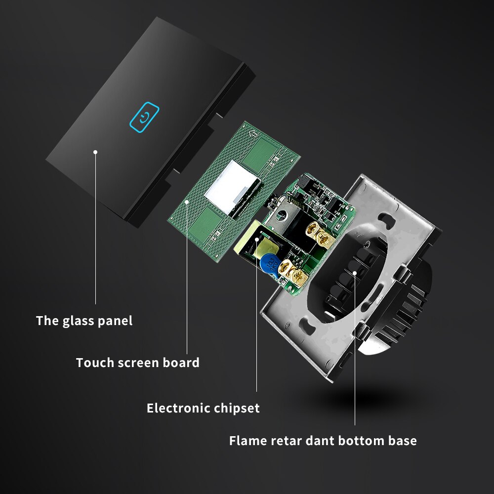 Touch Switch EU Standard 220 V Power Led Tempered Crystal Glass Panel 1/2/3 Gang 1 Way Wall Lamp Light Sensor Switches on Off