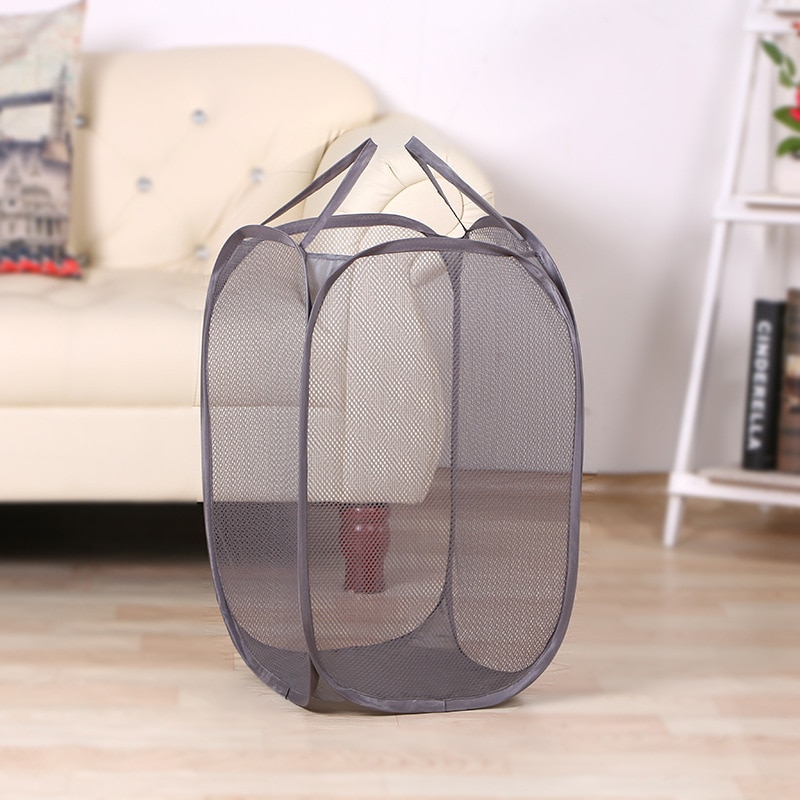 Foldbar pop up vasketøjskurv vasketøjspose hæmmer nylon mesh opbevaringskurv