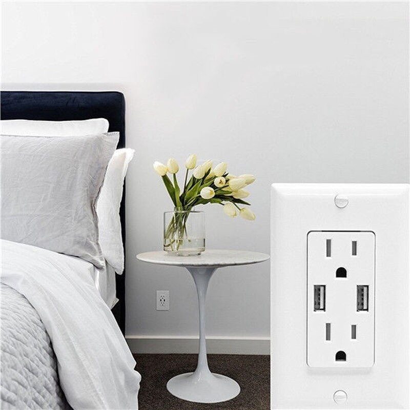Electrical Wall Outlet with USB Charger 15A Receptacle White 1Pack