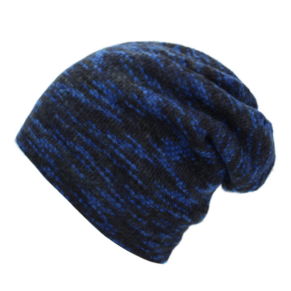 Stickad mössa vintermössa för kvinnor män skullies mössor mask randig mössa gorros huva varm baggy mjuk tjock bräddlös #39: Blå
