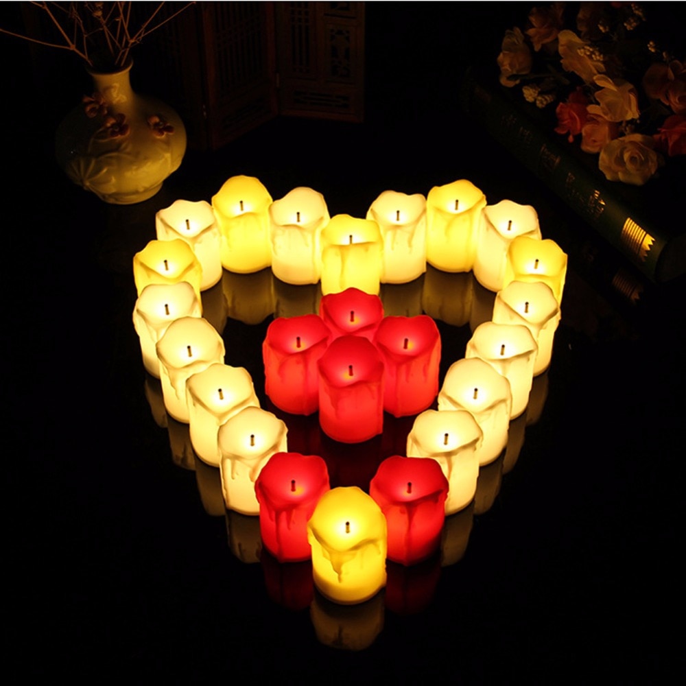 Set of 12 Warm White Big Votive Candles Flameless LED Electric Battery Powered Tealight Candles Wedding Decorative