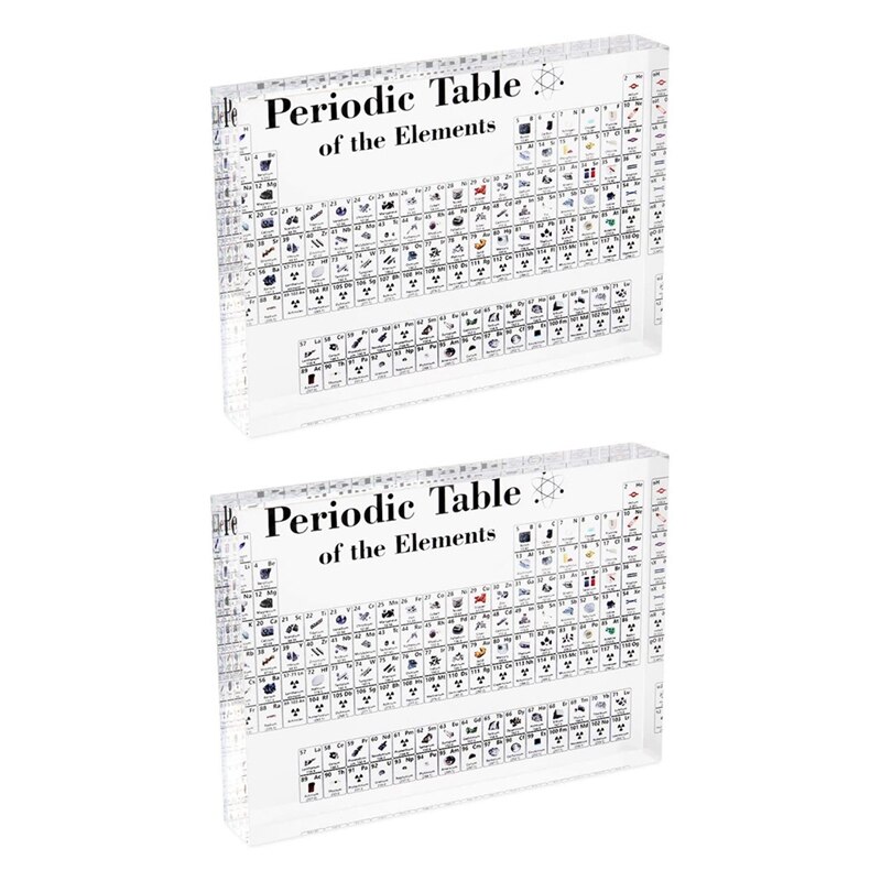 -2PCS Acrylic Periodic Table Display with s Chemical Periodic Table Crystal Clear Desktop Display for Student