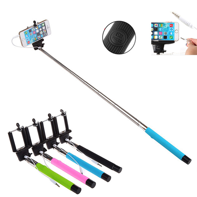 100CM Extendable Handheld Selfie Stick With Remote Shutter Button 3.5mm Cable Wired Selfie Monopod For Android IOS Phone GV99