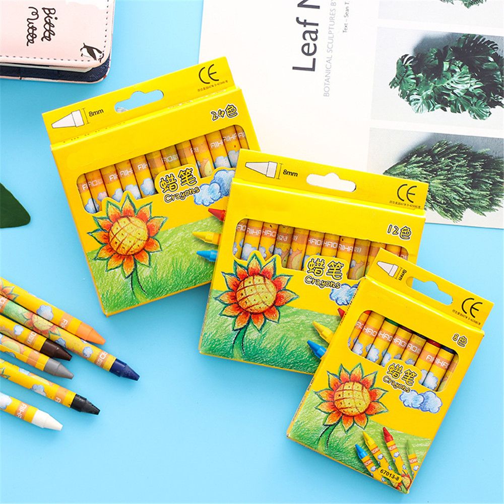 8/12/24 Colors Non-Toxic Wax Crayon Set Graffiti Pens Pastel Pens Painting Drawing Highlighters Kids Art Supplies