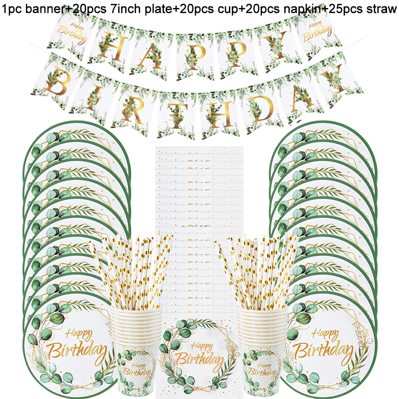 Green Eucalyptus Leaf Disposable Tableware Set Paper Plate Cup Napkin Kids Adult Birthday Supplies Hawaiian Summer Party Decor: Deep Sapphire