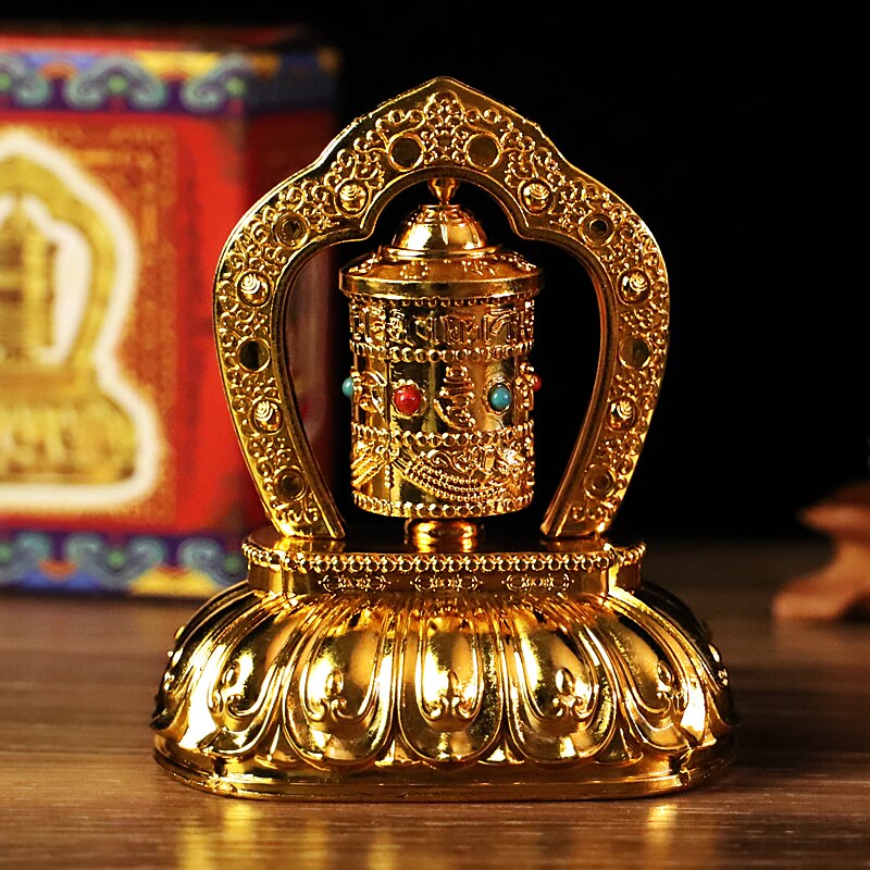 Tibetan Tibet Buddhist Solar Energy Gilding OM Prayer Wheel Spinning For Car