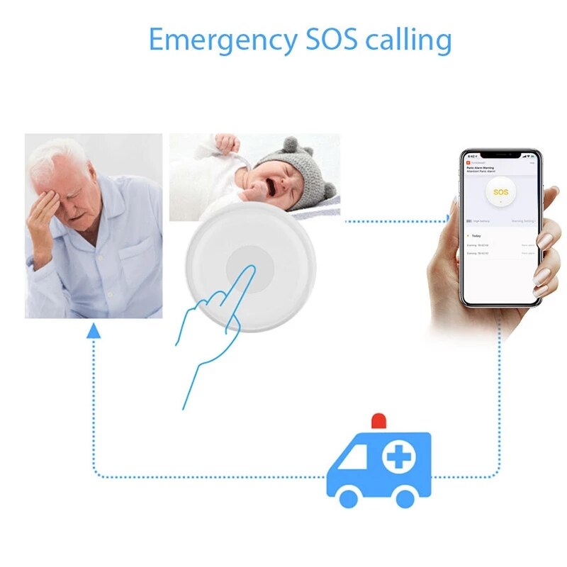 Tuya Zigbee Wireless Remote Call Button SOS/Emergency Button Caregiver Pager For Fall Down Alarm Patient Elderly Emergency Alarm