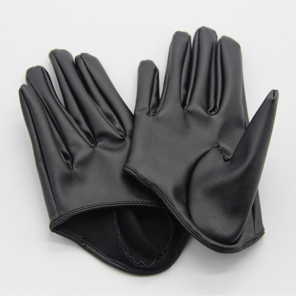 Faux Leather Male Female Five Finger Half Palm Gloves Mittens Cosplay Accessory: Black