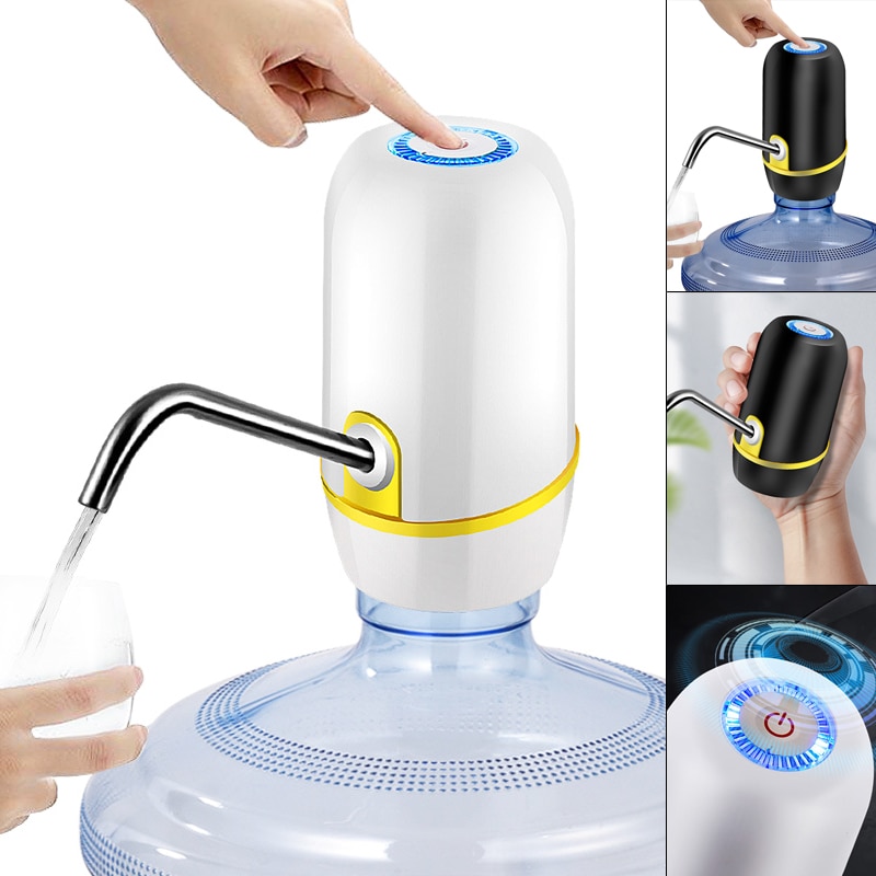 Bärbar touch-tone trådlös uppladdningsbar elektrisk dispenser vattenpump med usb-kabel / blått ljus  / 304 rostfritt stålrör
