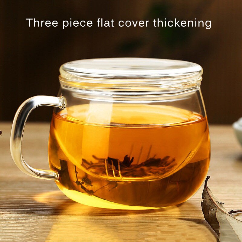 350Ml Verdikte Glas Thee Beker Met Deksel Transparant Thee Maken Hittebestendige Glas Bloem Kopje Thee Kantoor Cup Glas drinkware: C thickened