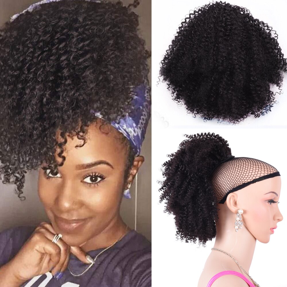 Korte Bladerdeeg Afro Kinky Krullend Trekkoord Paardenstaart Synthetische Paardenstaart Haarstukje Voor Vrouwen Afrikaanse Amerikaanse Clip In Hair Extension