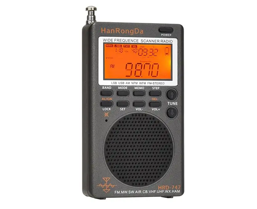 HanRongDa HRD 747 przenośne radio FM/MW/SW/SSB/LSB/AIR/CB/VHF/UHF/UBD/WX pełnozakresowy mini odbiornik radiowy Stereo