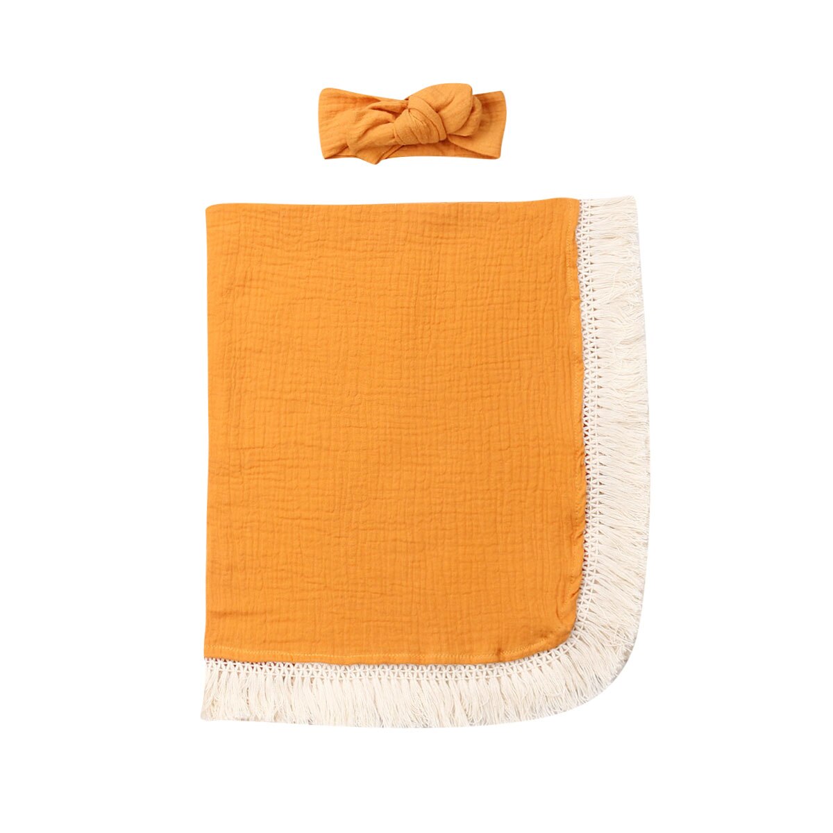 2Pcs Baby Girls Boy Tassel Swaddle Wrap Blanket Muslin 100% Cotton Sleeping Mat: Yellow