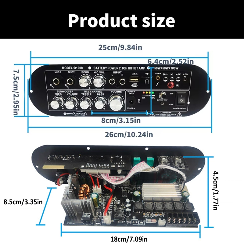 WOOPKER D1000 Bluetooth Amplifier Board 50W+50W+100W 2.1 Channel BT5.0 Rechargeable Subwoofer Amplifier for Car Home Karaoke