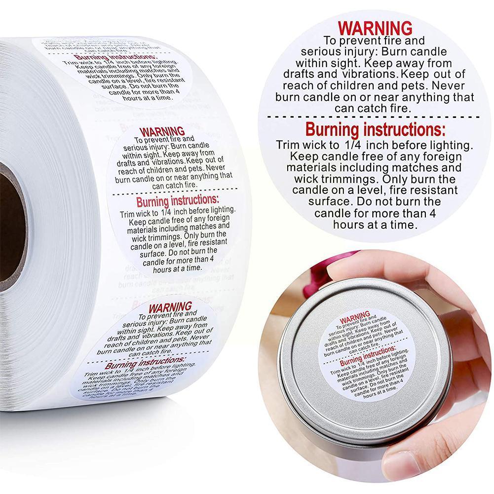 1roll Candle Warning Label Round Waterproof Candle Warning Safety Container Wax Sticker Melting Jar English Label Paper Sti Z6H4