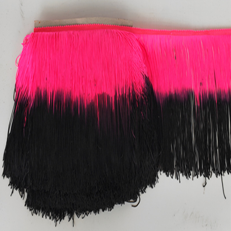 Franges en dentelle jaune de 10Yards/lot, 20cm de large, pour bricolage, robe latine, vêtements de scène, accessoires, ruban de dentelle: 10yards / Light rose black