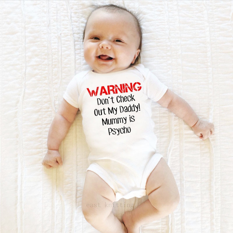 Newborn Baby Clothes Warning Print Romper Playsuit Sunsuit Outfits Infant Boys Girls Summer Rompers Costume White Outwear 0-24M