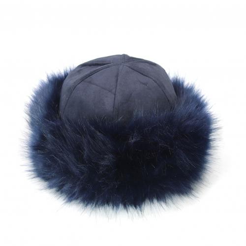 Vrouwen Winter Bontmuts Koepel Mongoolse Hoed Mongoolse Mannen Vrouwen Winter Faux Fur Suède Pluizige Beanie Warme Dikke hoed Sneeuw Cap: Navy Blue