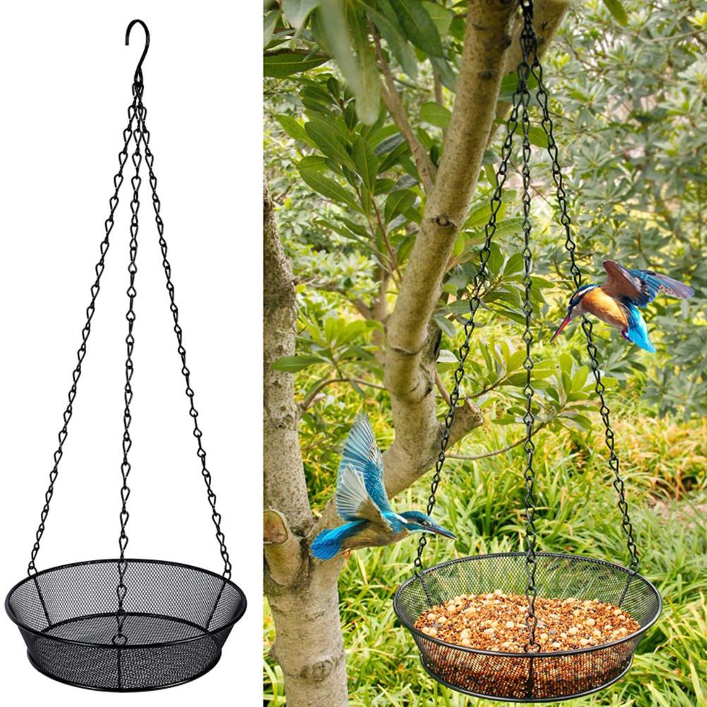 Comedero de pájaros colgante, bandeja redonda de Metal, plataforma de malla, alimentador de semillas para decoración de jardín al aire libre, suministros de aves