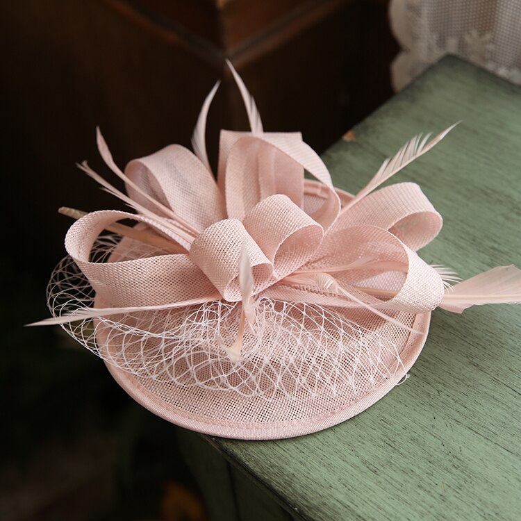 Mingli Tengda Banquet Cambric Headwear Formal Hat Bride Khaki Hats Hairpin Feather Flower Hat Bride Pink Wedding Accessories: Pink