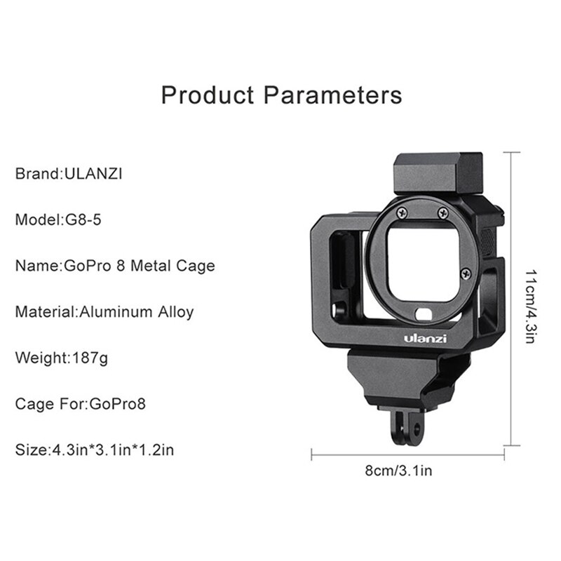 ULANZI G8-5 Vlog do Metal Gaiola para Gopro Hero 8 Preto Sapata Fria Dupla Camera Gaiola para Microfone DIODO EMISSOR de Luz com 52mm Adaptador do Filtro