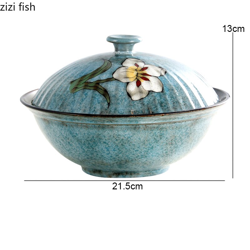 Ceramic Soup Basins Soup Bowl Fruit Salad Bowls with Lids Hotel Restaurant Tableware Snack Desserts Tray Cooking Plates