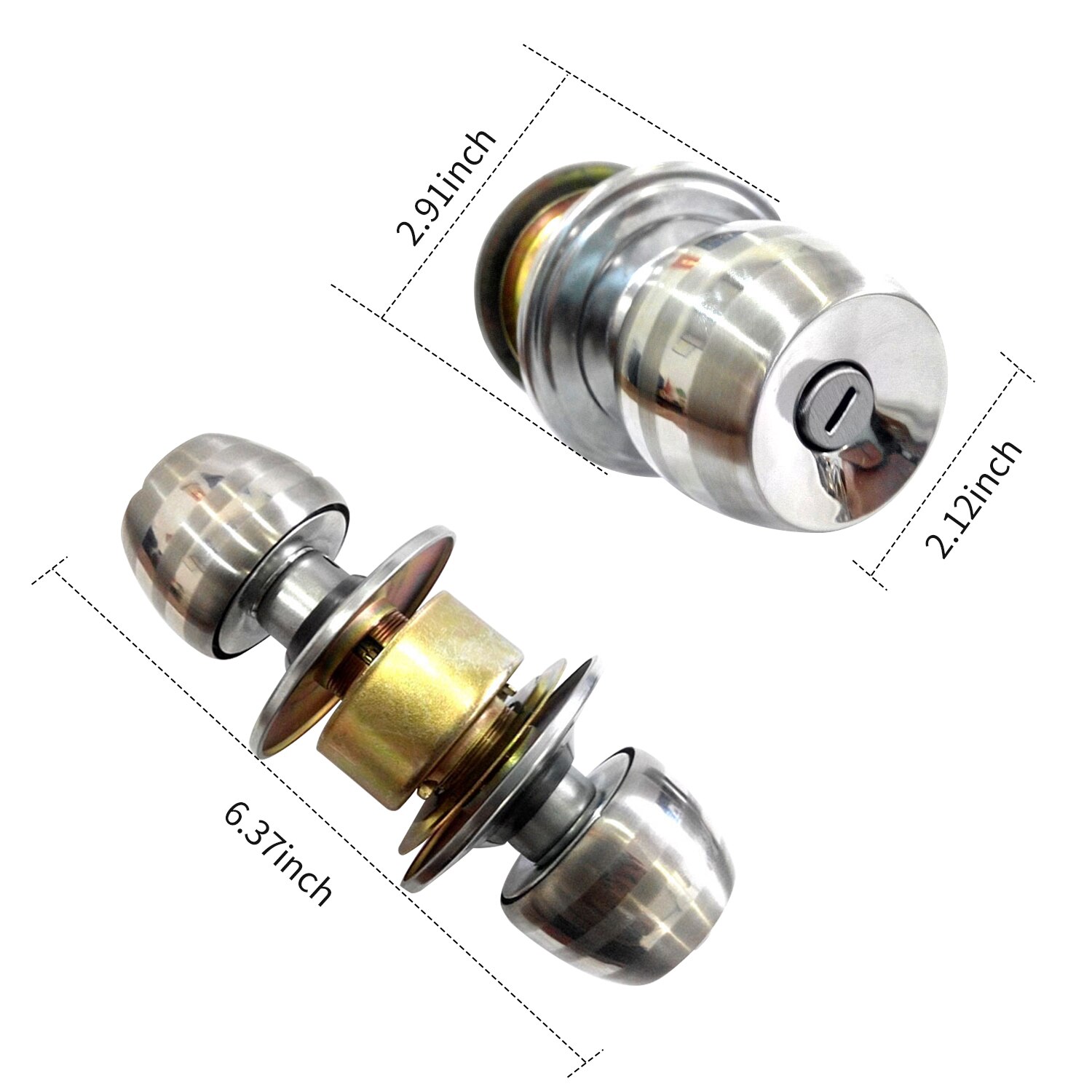 Stainless Steel Door Knob Lockset Round Ball Style Privacy Bedroom Bathroom Handle Lockset Stainless Steel Door Knob Set: 1